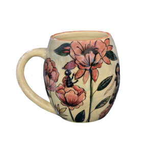 陶瓷马克杯 – 手工制作，花卉图案，适合茶与咖啡