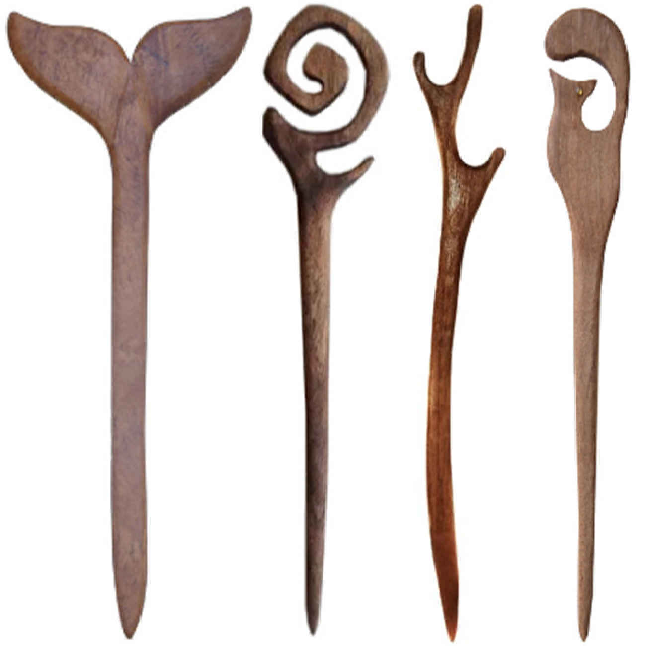 手工木质发簪 – 大号棕色,4支装