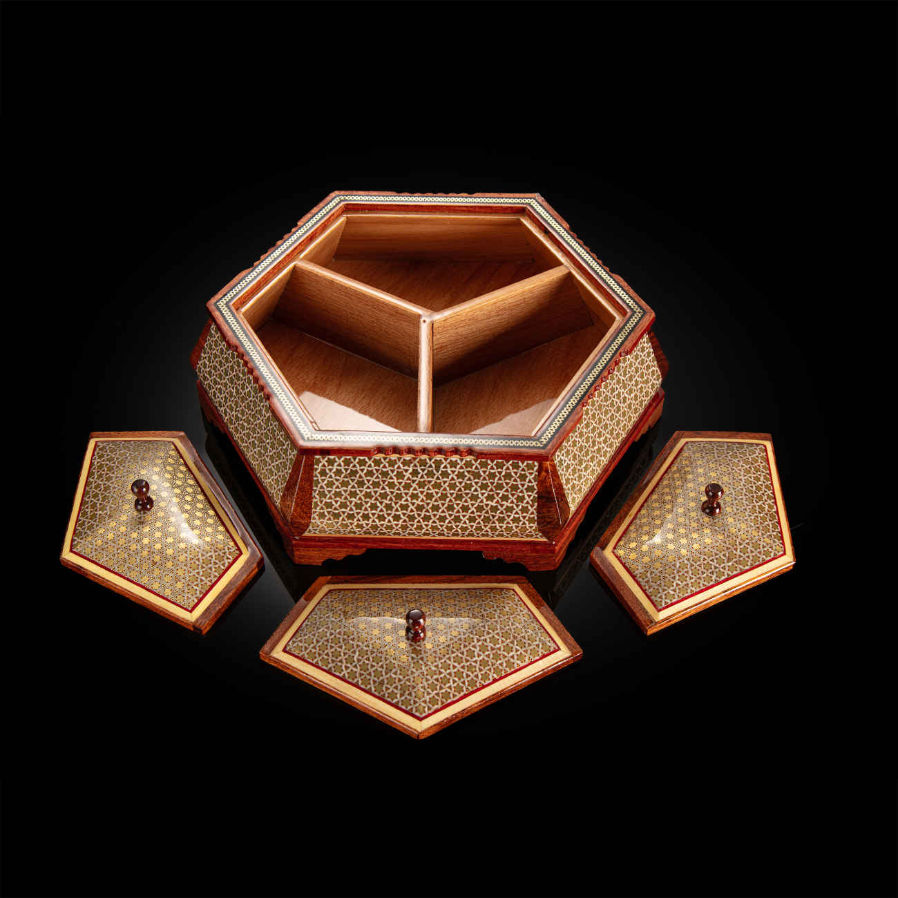 优雅木制 Khatam Kari 糖果碗 – 适合甜点、礼品与家居展示