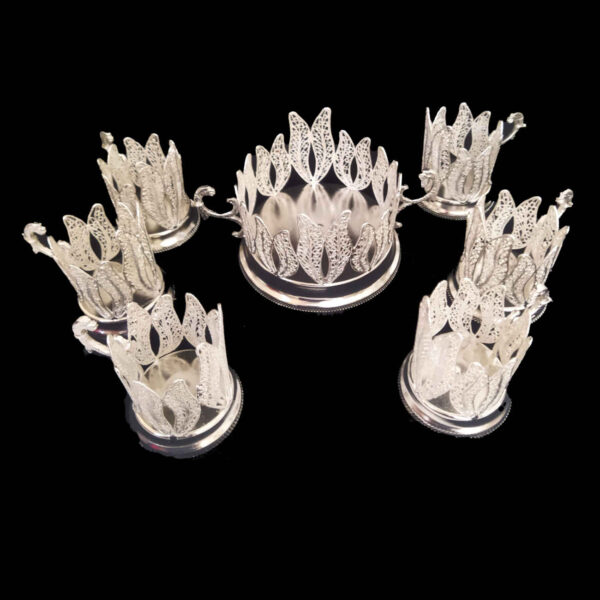 手工波斯镂空茶具与咖啡具套装——镀银 | 7件套