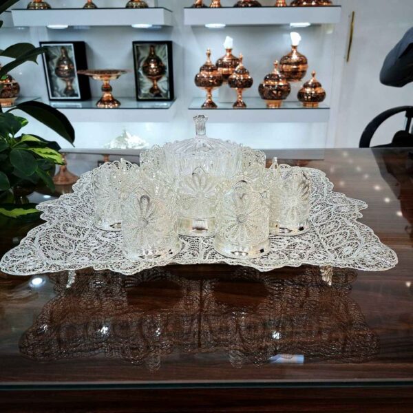 手工波斯镂空茶具咖啡具套装 – 镀银（8件套）