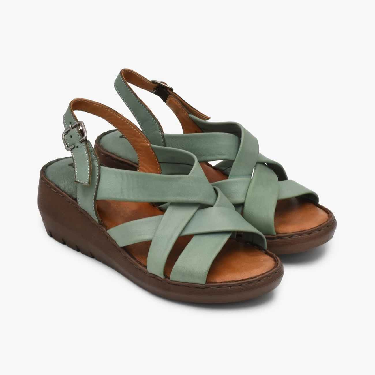 登山凉鞋 – 天然皮革，时尚适合全天户外冒险，绿色