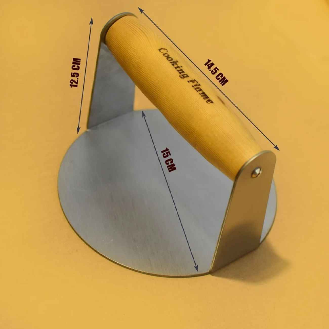 手动 Shami 烤肉饼与汉堡压制器 – 不锈钢带木质手柄