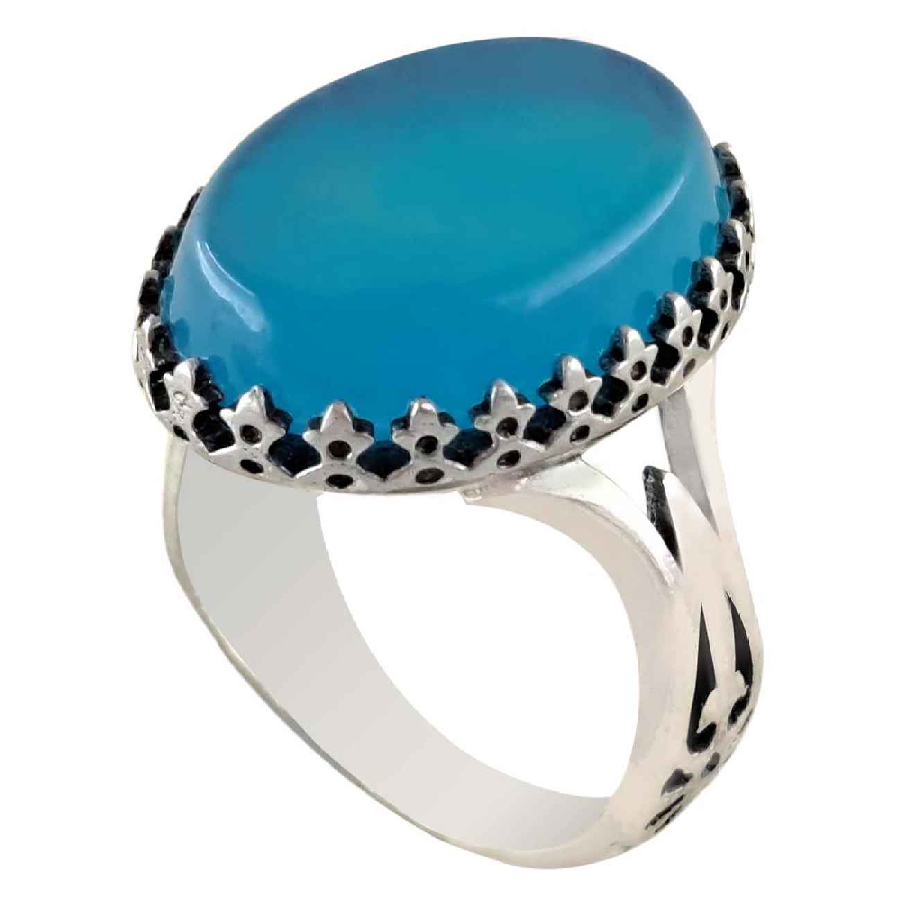 Main image of 波斯男性银戒指 – 配有玛瑙与矛头设计，绿松石宝石