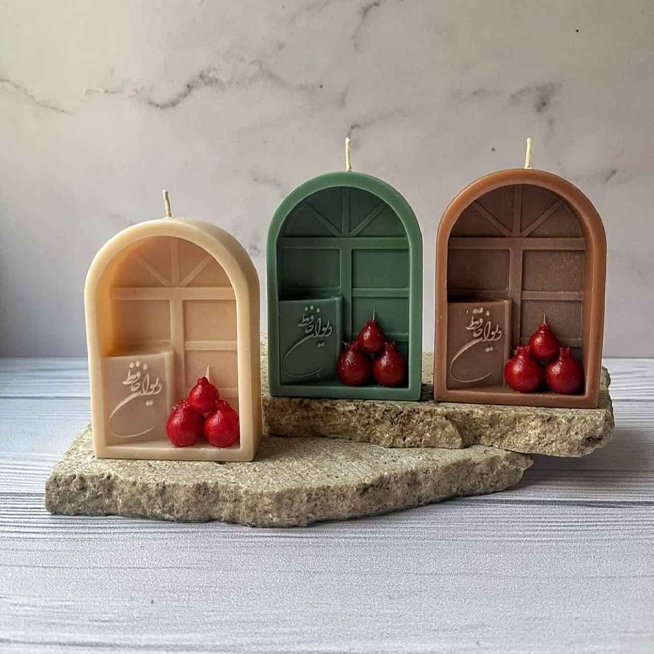 石榴主题蜡烛 – Haft-Sin装饰节日增添喜庆(2件)