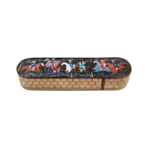 波斯手工木质 Khatamkari 笔盒 – 狩猎主题设计，完美礼品