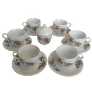 波斯茶具套装 – 瓷器优雅花卉“红玫瑰”设计（14件套）