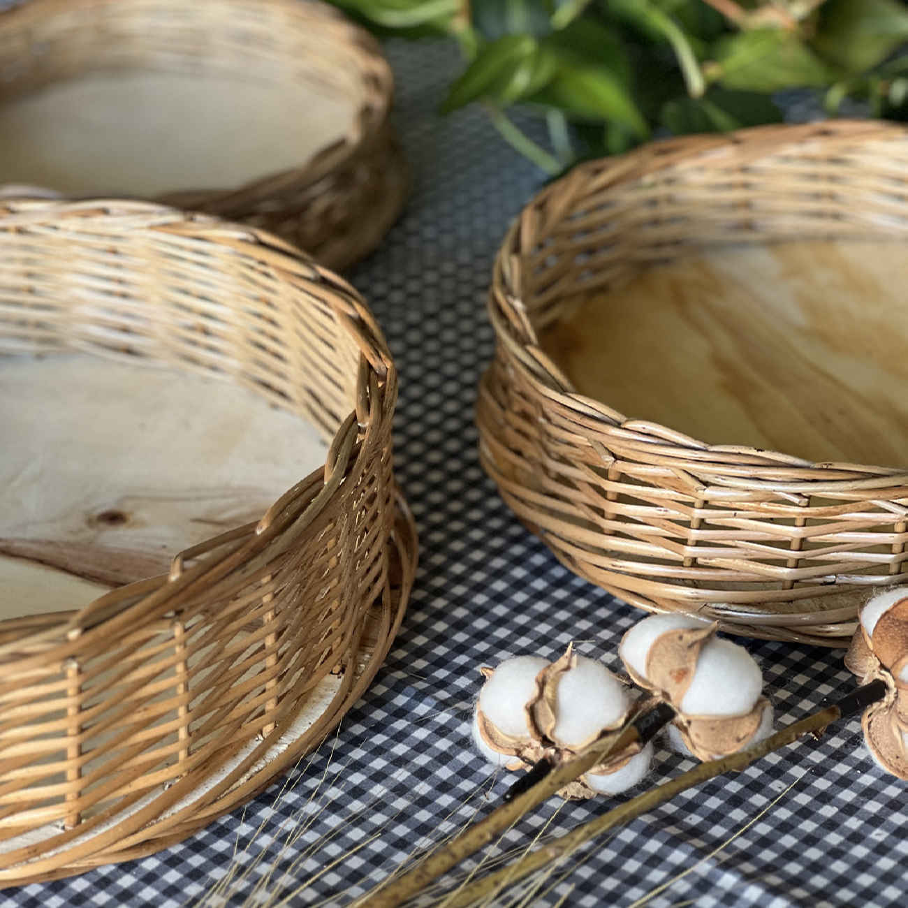 柳条篮手工编织带手柄 – 为家中增添质朴魅力(x3)