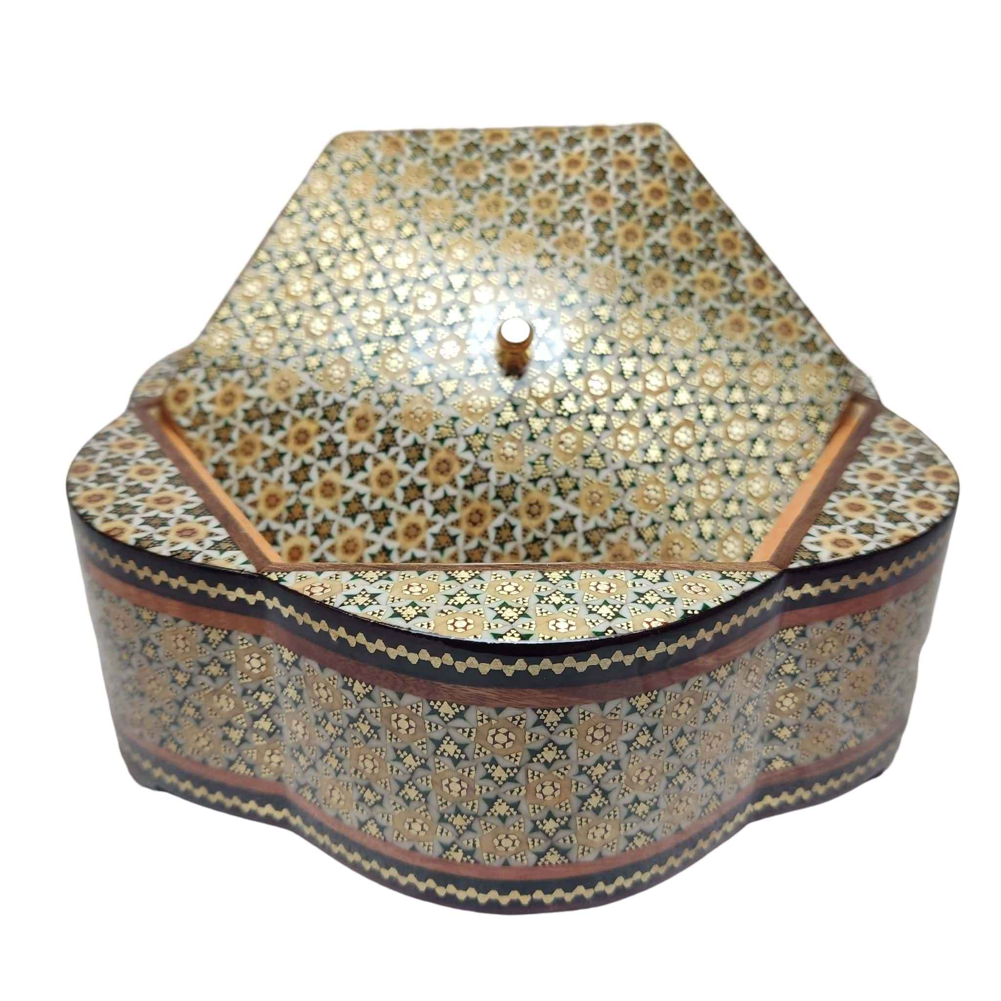 木制 Khatam Kari 糖果碗 – 适合礼品与家居装饰,带盖