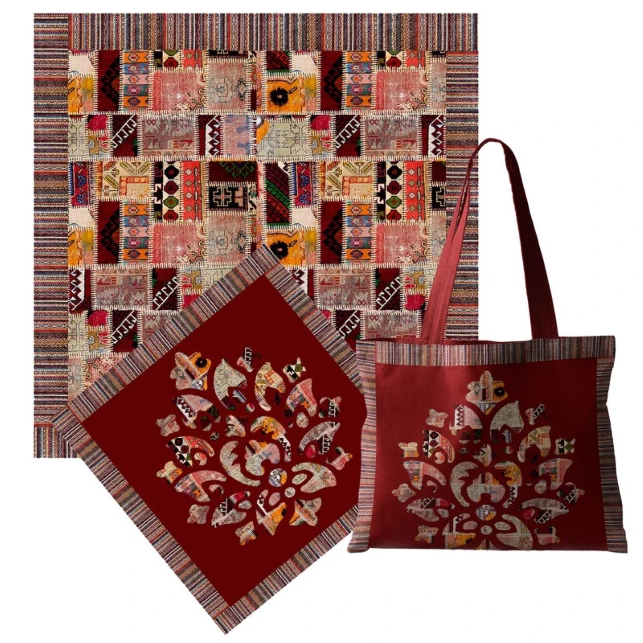 Main image of 伊斯兰祈祷垫 Sajadah Gabbeh 风格 – 双面 3 件套 香奈儿布料