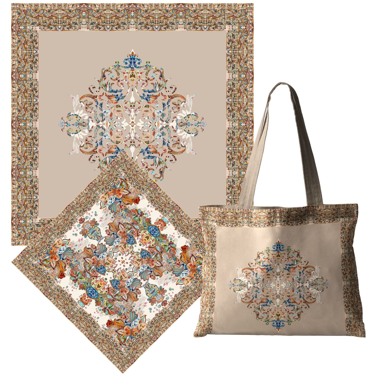 Main image of 伊斯兰祈祷垫 Sajadah 香奈儿布料 – 双面 3 件套