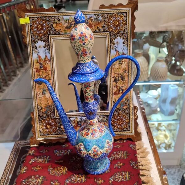 波斯铜制玫瑰水喷壶 – 掐丝珐琅伊斯利米纹饰