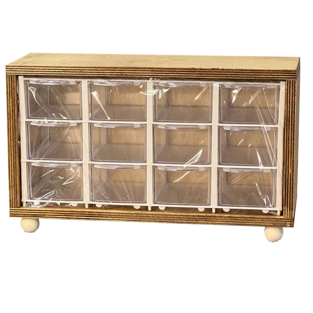 Main image of 12抽木质香料架 – 带塑料容器与时尚木质底座