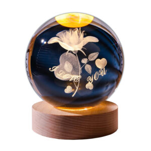3D水晶球夜灯 – 玫瑰花设计，奇幻发光LED灯