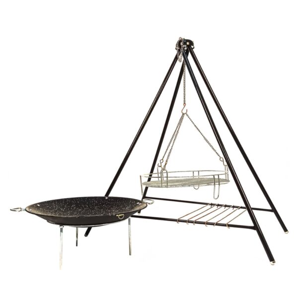 大锅篝火烹饪套装 – 带三脚架、烤架和平底锅，终极三件套户外烹饪套装