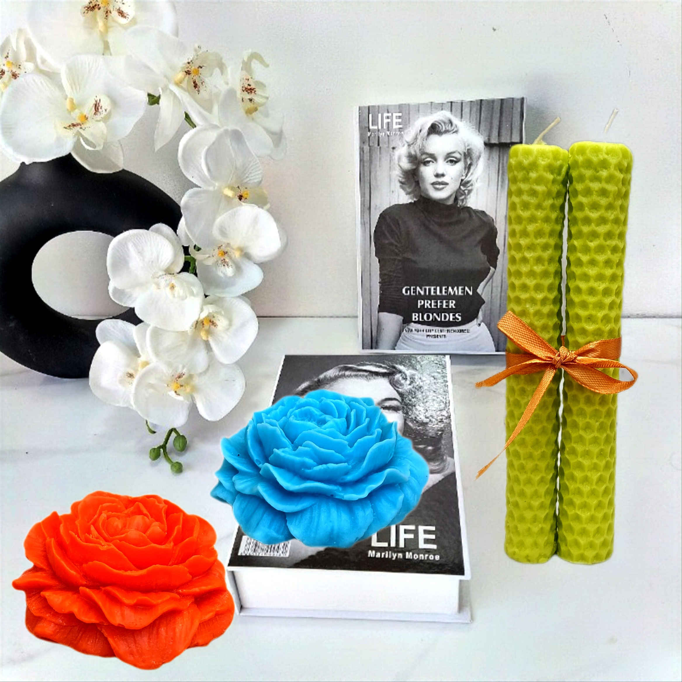 蜜蜡玫瑰形柱形蜡烛 – 迷人设计(4件套)