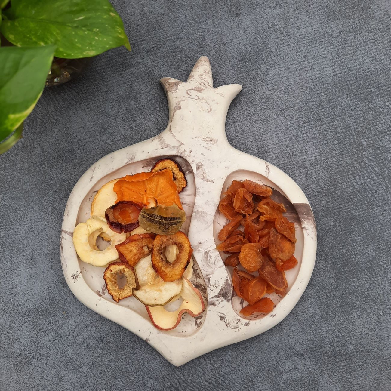 混凝土托盘 – 石榴图案,精美手工装饰品,适合家居或办公室