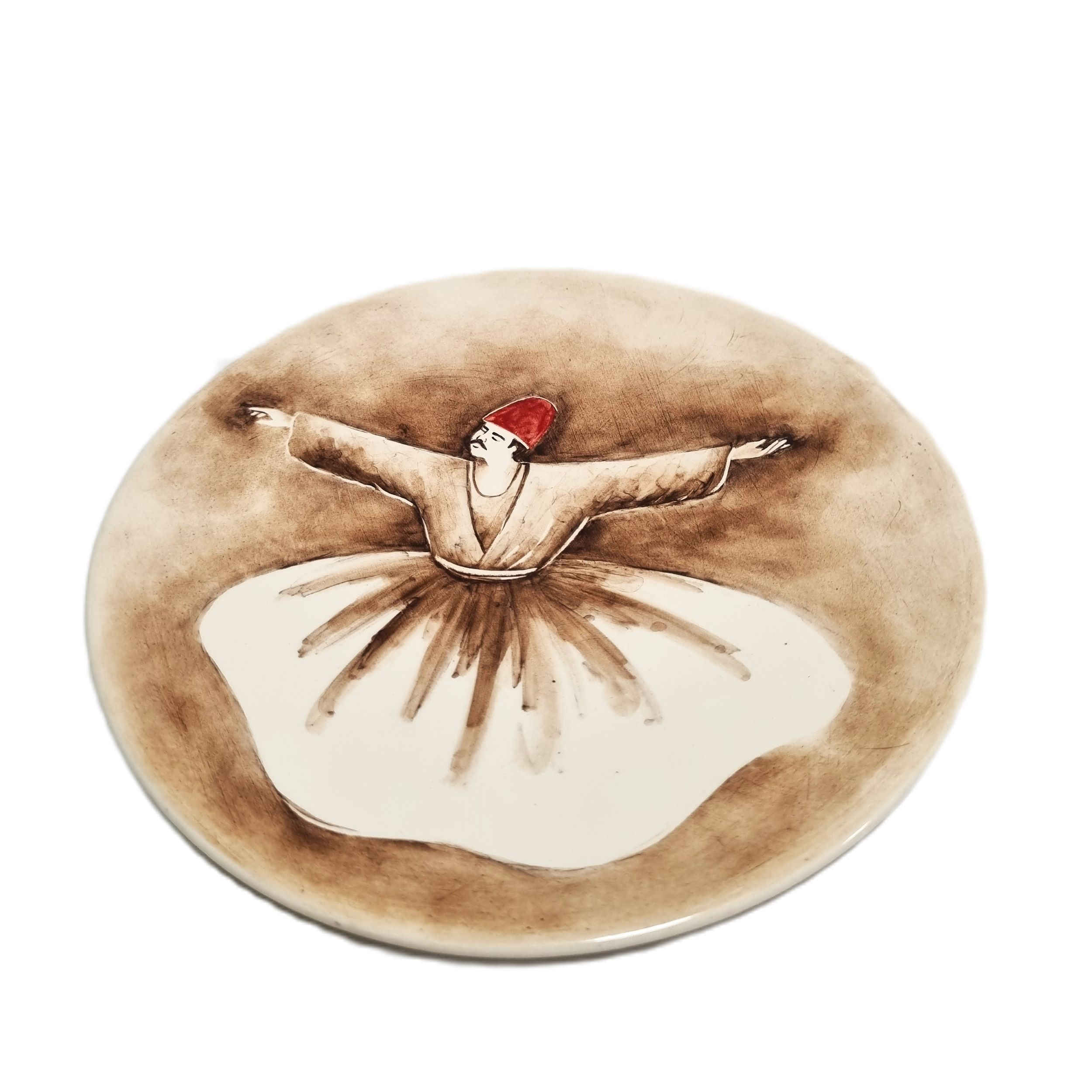 装饰陶瓷盘 – 苏菲旋转舞设计（棕色）