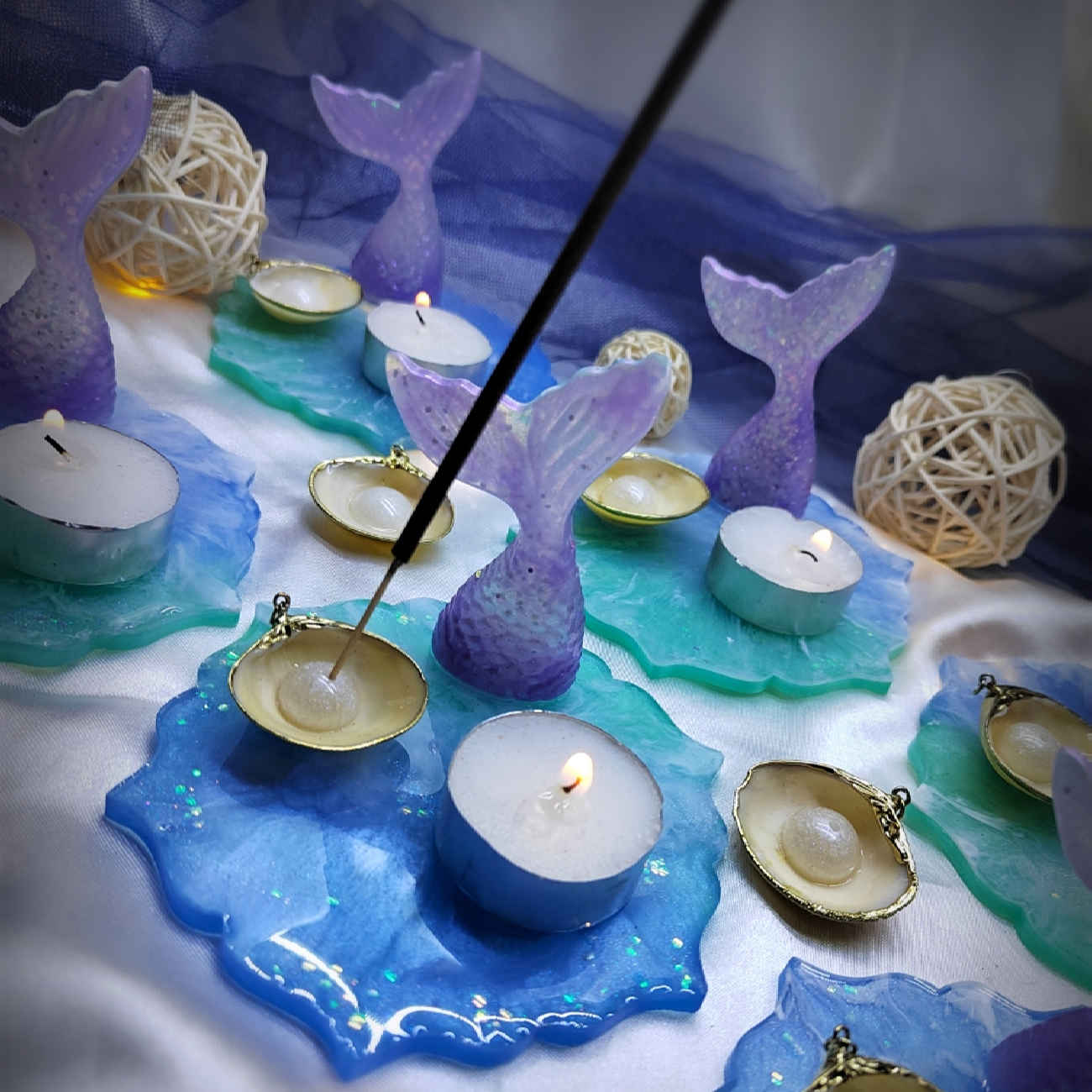 手工树脂香薰座 – 海洋与鱼设计