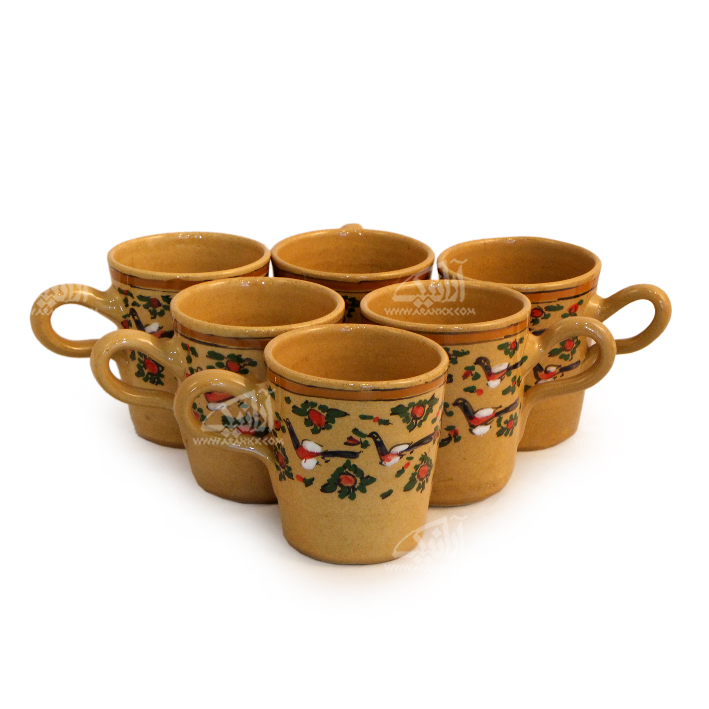 陶瓷马克杯 – 鸟类图案，芥末黄色款