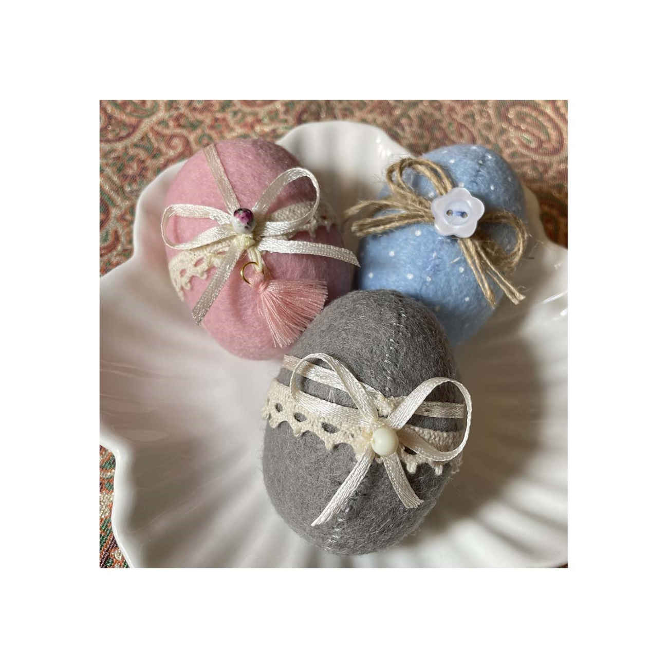 手工陶瓷彩绘蛋 —— 伊朗诺鲁兹庆典,丝带装饰(三个装)