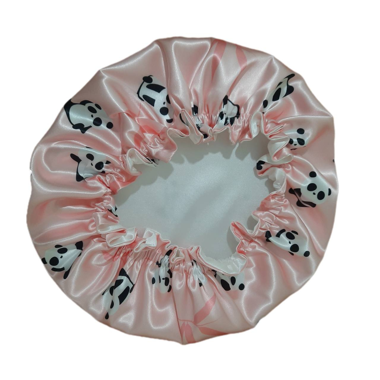 Main image of 柔软丝缎睡眠帽 – 熊猫设计，粉色，舒适安睡