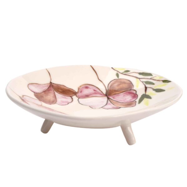 陶瓷餐盘 – 三足设计，花卉图案，可微波炉加热与洗碗机清洗