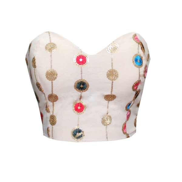 女士亚麻短款吊带上衣 – 带亮片刺绣