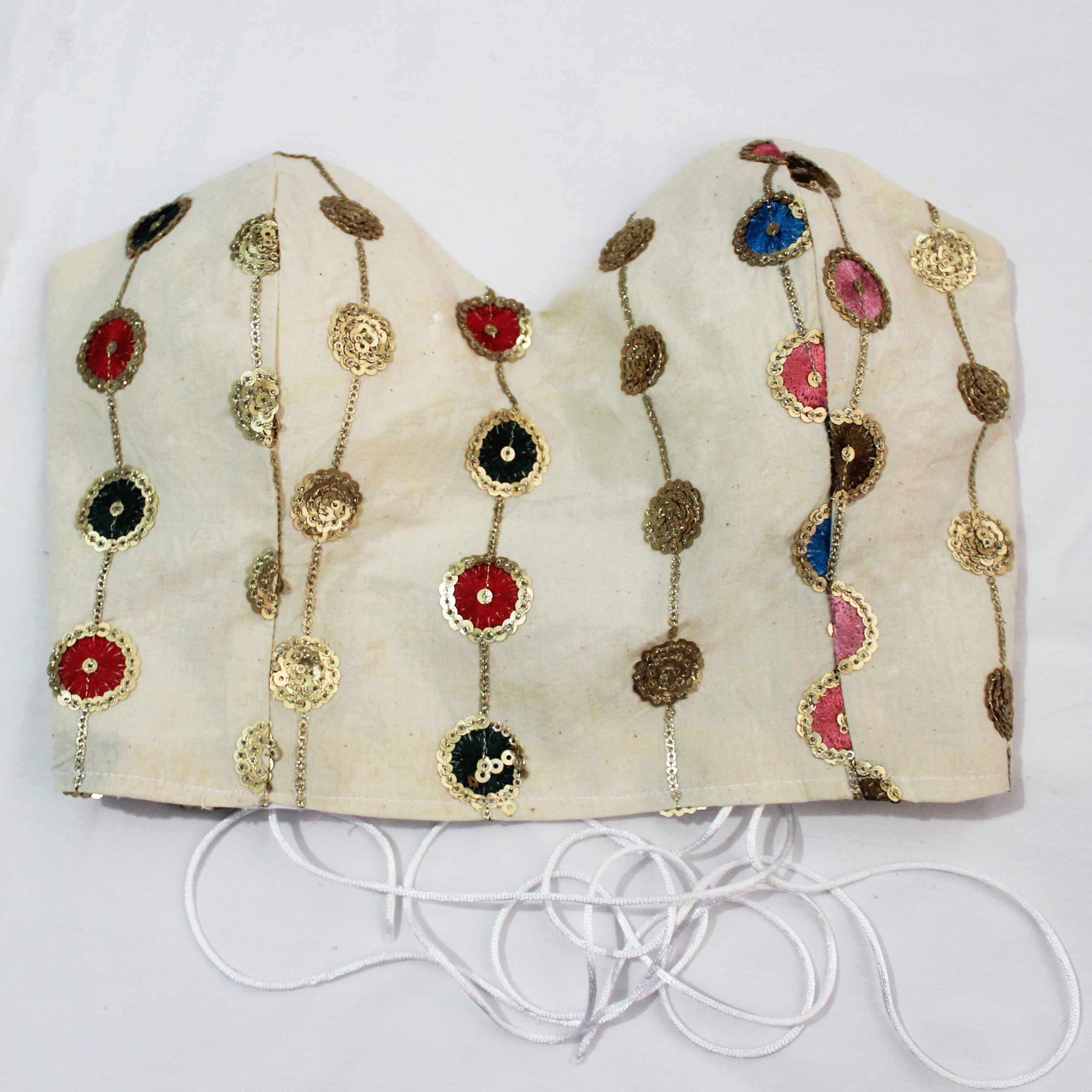 女士亚麻短款吊带上衣 – 带亮片刺绣