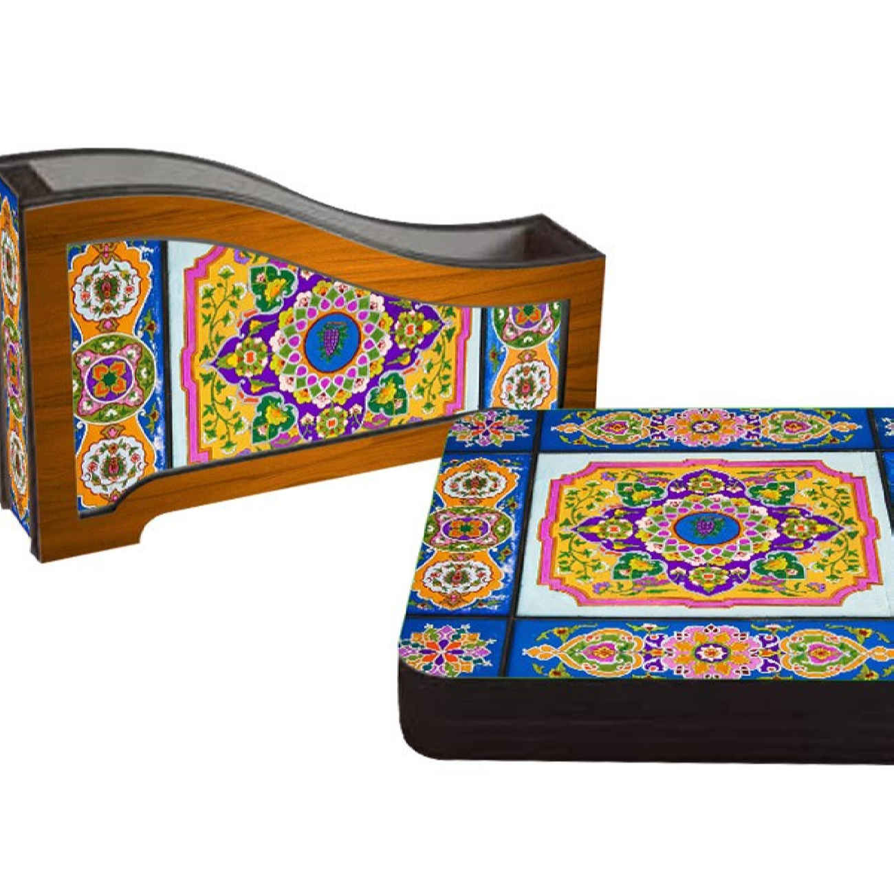 伊朗传统图案木质杯垫 (6件装)