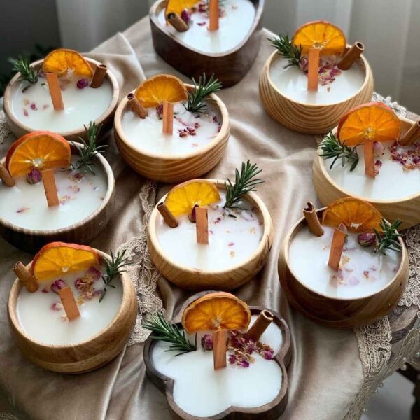 香氛植物蜡烛 – 木质罐，柑橘香设计