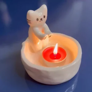 陶瓷烛台 – 猫咪设计，时尚点亮空间