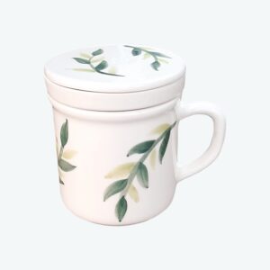 陶瓷花草茶滤杯带盖 – 白色款
