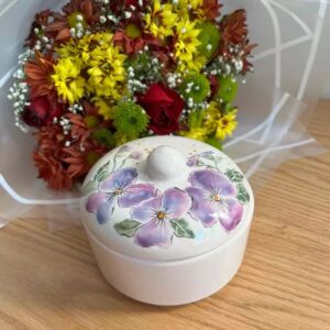 陶瓷糖罐 – 精美花卉图案及盖子