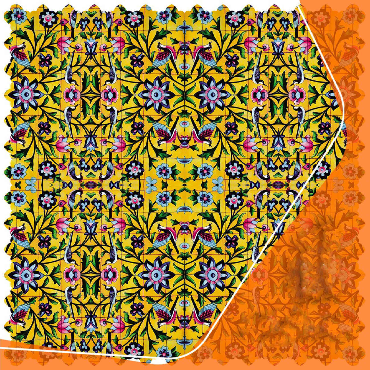 经典天鹅绒桌布 – 金黄色花朵图案