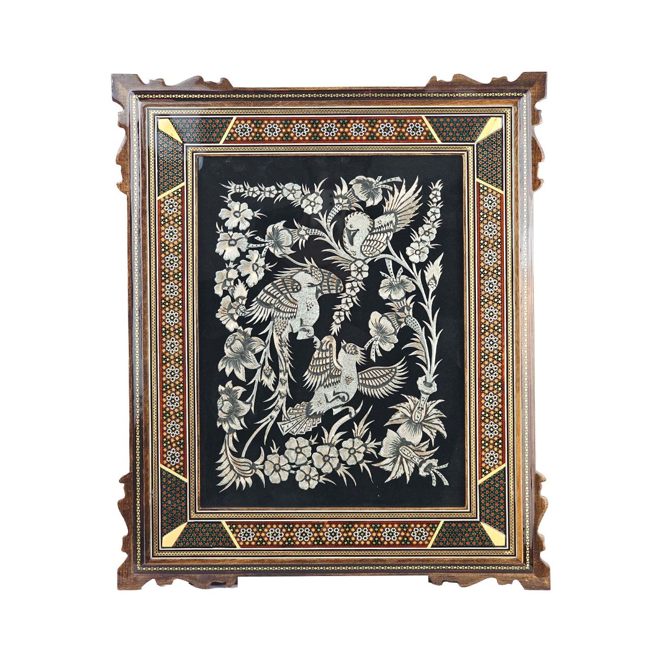 Main image of 雕刻黄铜壁框——鸟与花卉图案设计