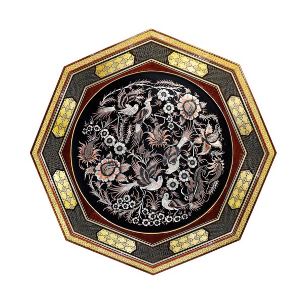 雕刻黄铜板——鸟与花卉图案，手工镶嵌木艺术杰作