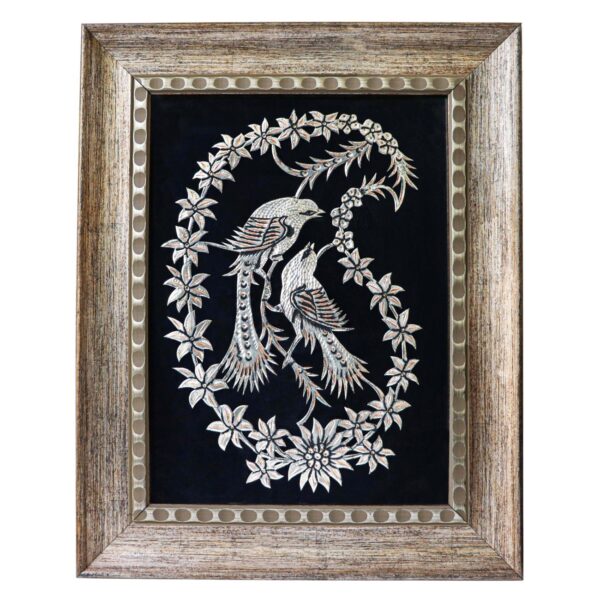 雕刻两只鸟与佩斯利（Boteh Jegheh）图案面板