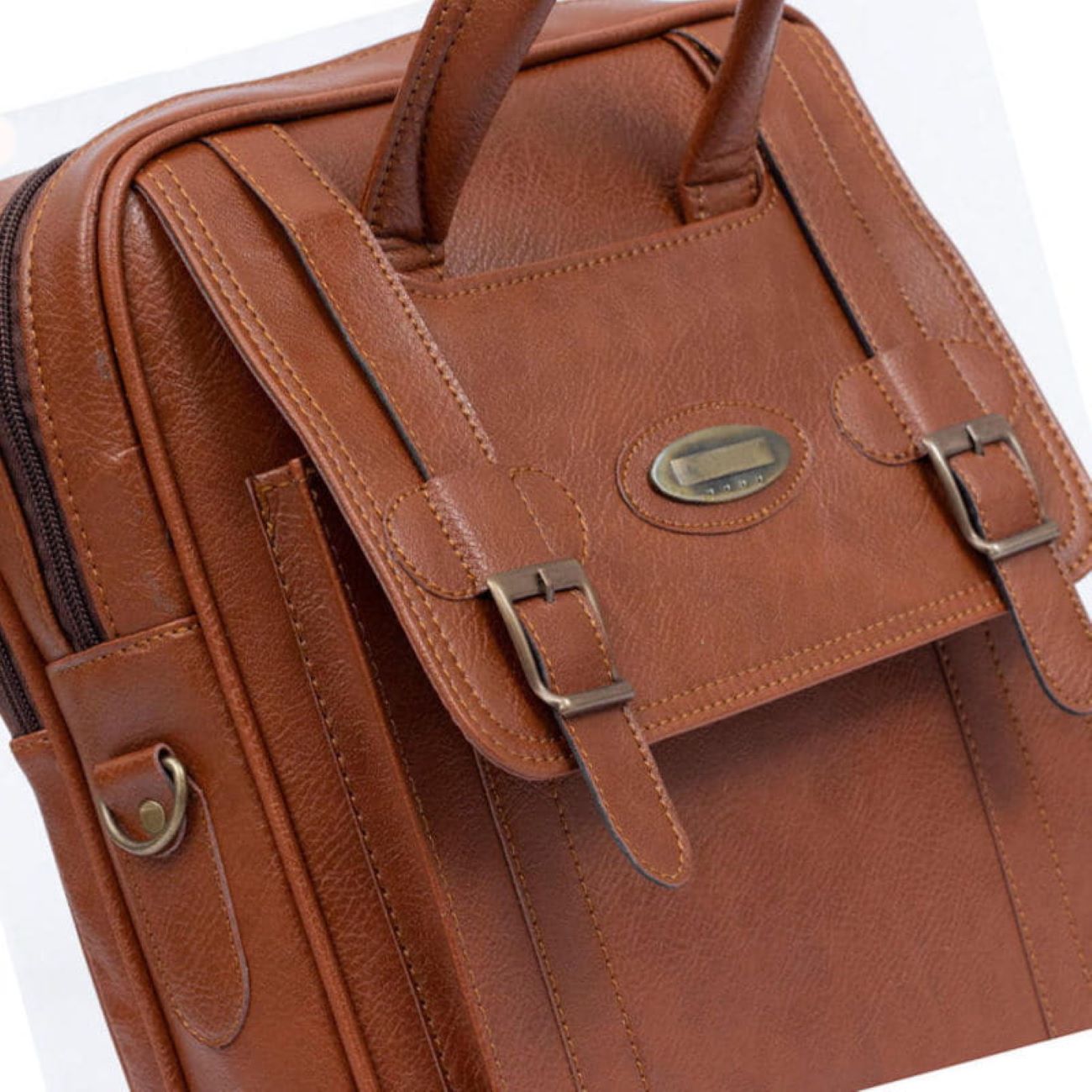 时尚人造皮革邮差包（可调节肩带）