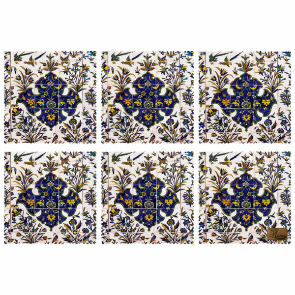 几何与自然灵感餐垫 – 鸟与花图案（6件套）