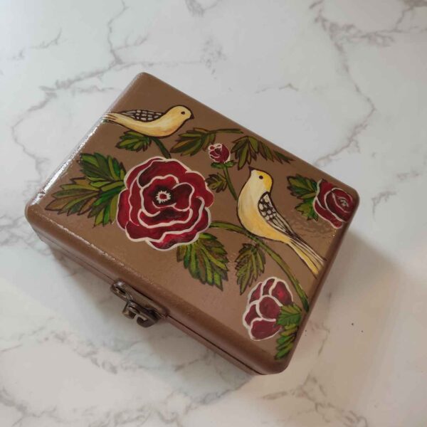 手工木质首饰盒 – 手绘鸟与花图案