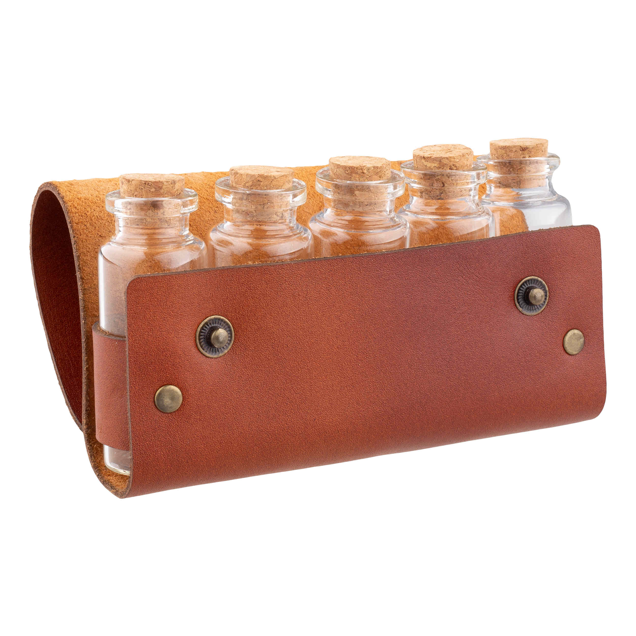 真皮旅行调味瓶套装 Kuh Man 型号 15cc（5件套）