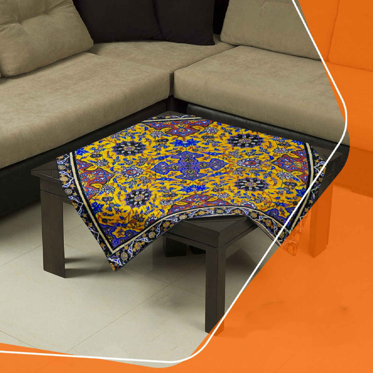 Main image of 奢华花卉天鹅绒桌布 – 温暖黄色调