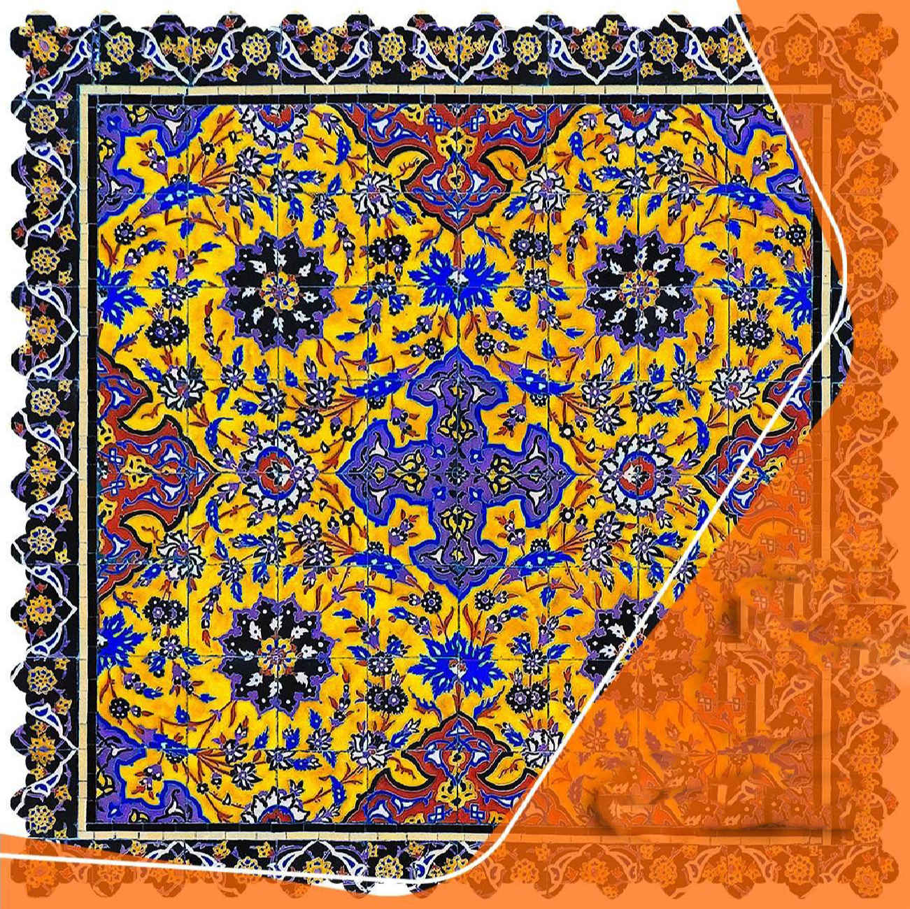 奢华花卉天鹅绒桌布 – 温暖黄色调