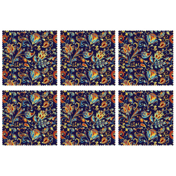 波斯优雅花卉餐垫 – 蓝色（6件套）