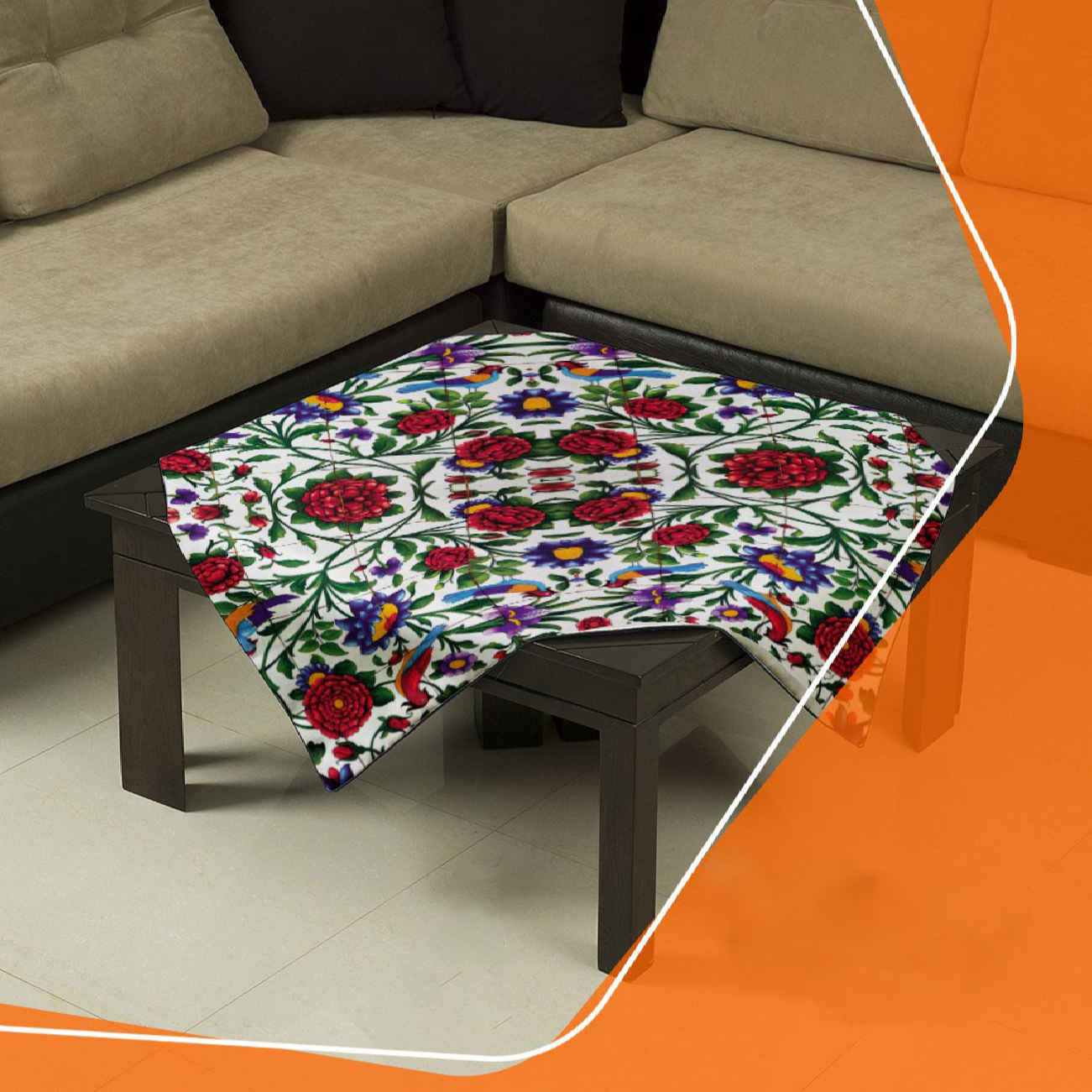 Main image of 波斯风格红色花卉天鹅绒桌布 – 奢华柔软