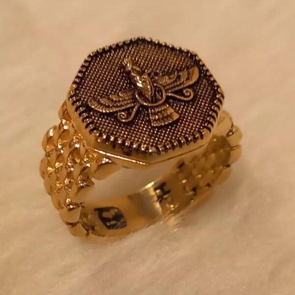 固定色法拉瓦哈尔设计戒指 – 波斯智慧与保护的象征