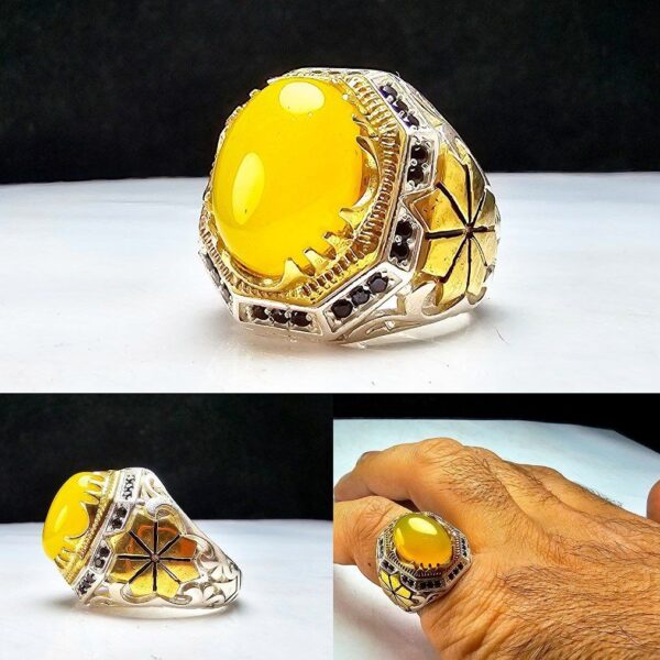 Sharaf al-Shams银戒指 – 配有爪式镶嵌和铺镶设计