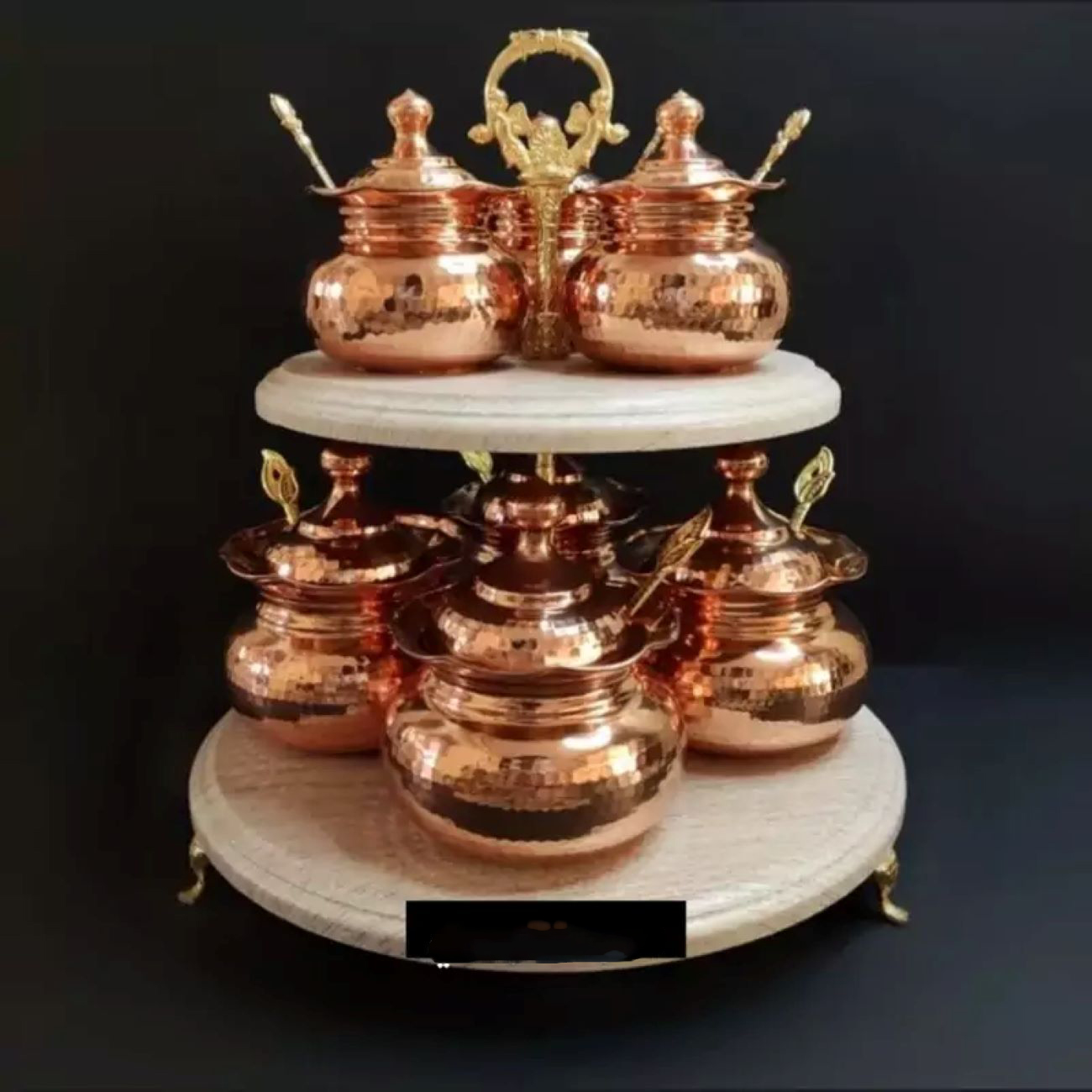 Main image of 时尚纳米涂层铜制储物罐 – 含2个支架与勺子，7件套