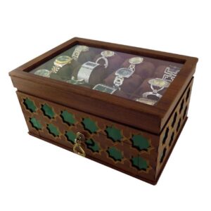 多层木质手表收纳架 – 几何图案